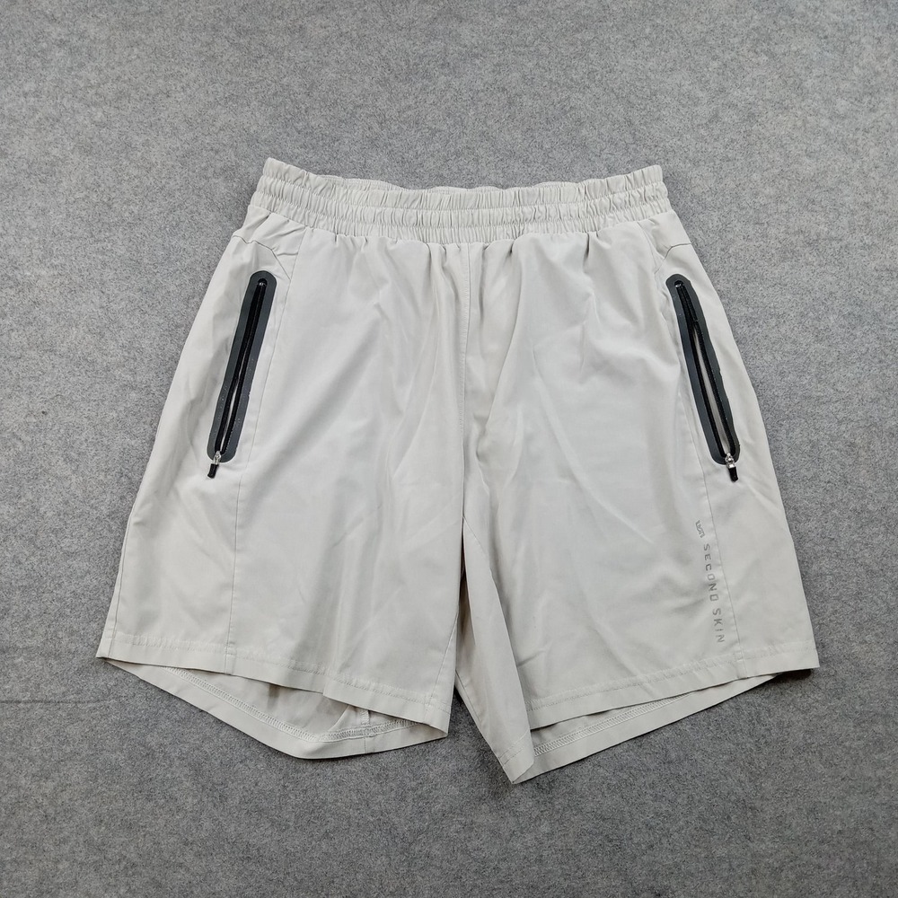 Second Skin Shorts Mens Large Gray 7.5 Inseam Zip Pockets Athletic Running Gym